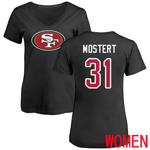 San Francisco 49ers Black Women Raheem Mostert Name and Number Logo #31 NFL T Shirt->women nfl jersey->Women Jersey